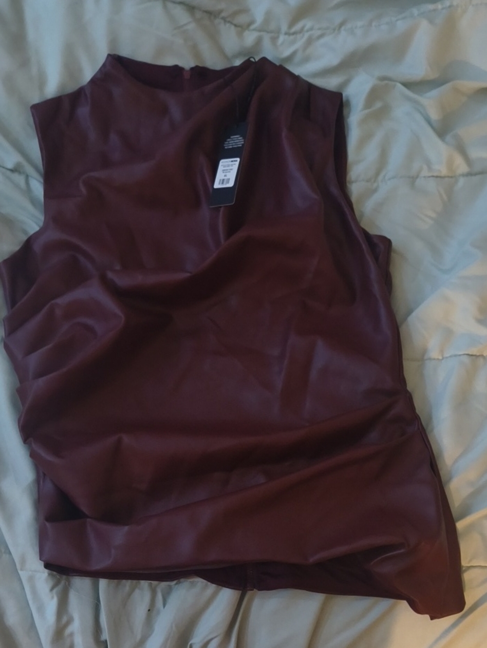 Fashion Nova Sleeveless Faux Leather Burgundy Tank Top